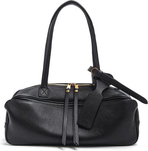Vintage Shoulder Bag for Women East West Handbags Genuine Leather Black Shoulder Purse Small Casual Tote Bag in Saudi Arabia