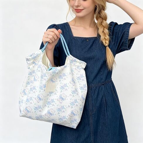 Large Capacity Vintage Eco-Friendly Floral Canvas Tote Bag - Bohemian Style, Casual Shopping Tote for Daily/Work/School in Kuwait