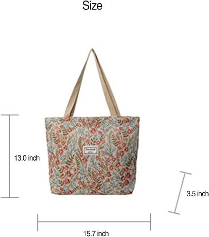 Large Capacity Vintage Eco-Friendly Floral Canvas Tote Bag - Bohemian Style, Casual Shopping Tote for Daily/Work/School in Kuwait