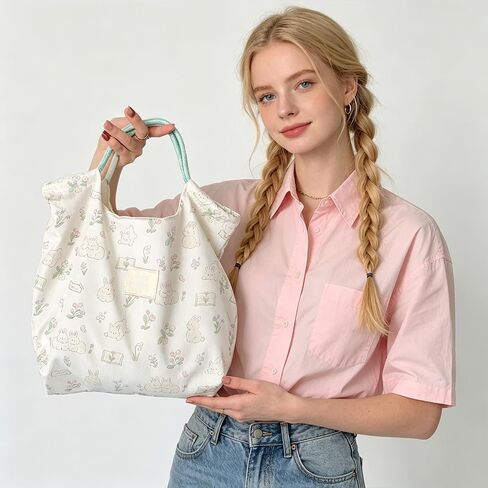 Large Capacity Vintage Eco-Friendly Floral Canvas Tote Bag - Bohemian Style, Casual Shopping Tote for Daily/Work/School in Kuwait
