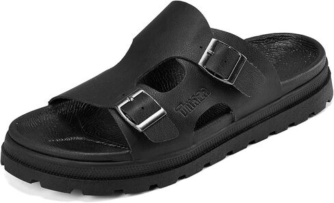 Mens Platform Sandals - Arch Support Adjustable Double Buckle Slides Non-Slip Slide Sandals for Daily Wear in Saudi Arabia