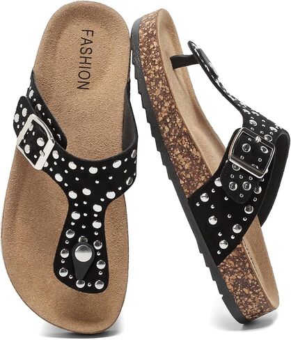 Thong Sandals for Women & Men, Comfort Cork Footbed Flip Flops with Adjustable Buckle Non-slip Summer Beach Slides Unisex Stud Sandals in Kuwait
