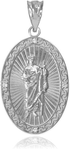Sterling Silver Saint Jude Thaddeus CZ Oval Medal Pendant Necklace with Rolo Chain and Pendant only (Medium) in Saudi Arabia