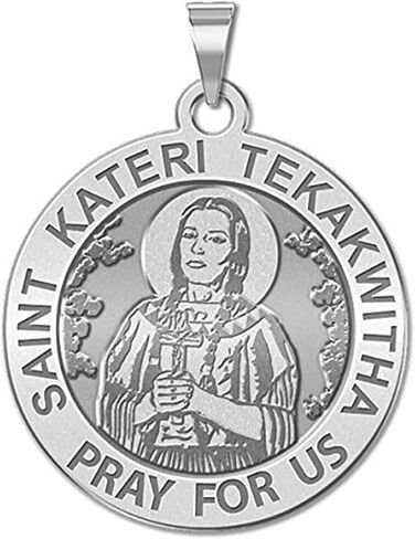 PicturesOnGold.com Saint Kateri Tekakwitha Religious Medal - 3/4 Inch Size of a Nickel -Sterling Silver in Kuwait