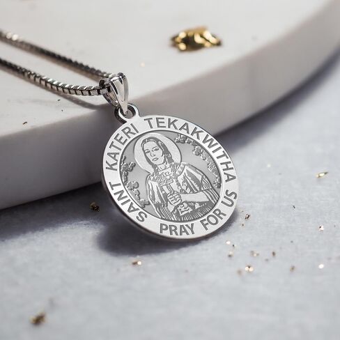 PicturesOnGold.com Saint Kateri Tekakwitha Religious Medal - 3/4 Inch Size of a Nickel -Sterling Silver in Kuwait