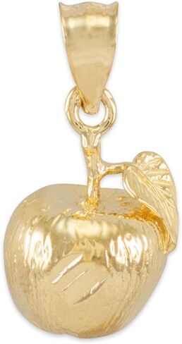 Polished 14k Yellow Gold Leaf and Fruit Charm Apple Pendant in Saudi Arabia