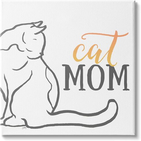 Stupell Industries Mom Phrase Resting Cat Minimal Line Drawing, Design by Elizabeth Medley Canvas Wall Art, 30 x 30, White in Kuwait