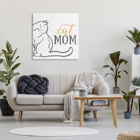 Stupell Industries Mom Phrase Resting Cat Minimal Line Drawing, Design by Elizabeth Medley Canvas Wall Art, 30 x 30, White in Kuwait