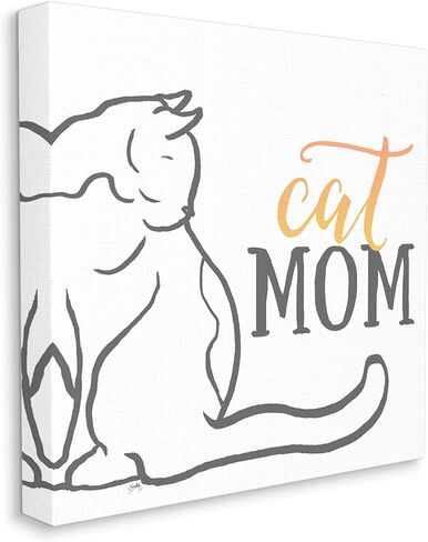 Stupell Industries Mom Phrase Resting Cat Minimal Line Drawing, Design by Elizabeth Medley Canvas Wall Art, 30 x 30, White in Kuwait