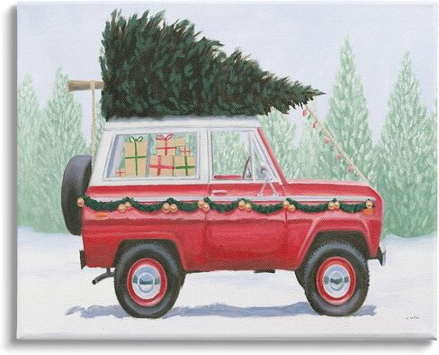 Stupell Industries Red Utility Truck Winter Christmas Tree Snowy Forest in Kuwait