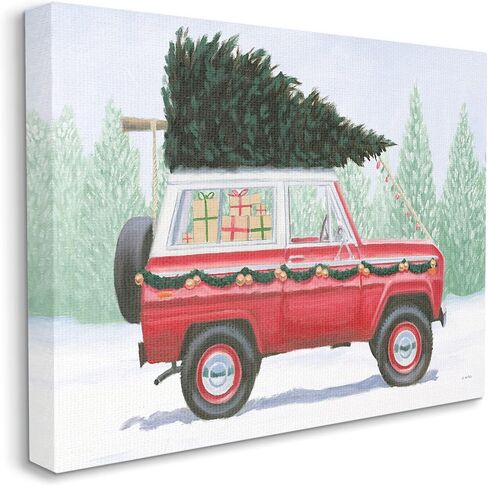Stupell Industries Red Utility Truck Winter Christmas Tree Snowy Forest in Kuwait