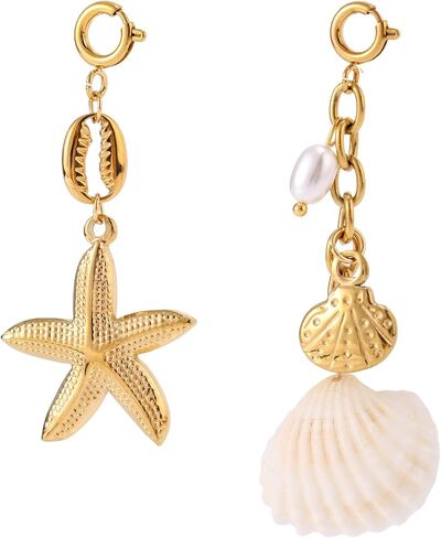 Lyreh 2pcs Beach Shell Keychains, Stylish Dainty Starfish Shell Charm for Bikini Summer Outfit Accessory Keychains for Women in Kuwait