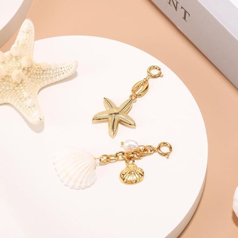 Lyreh 2pcs Beach Shell Keychains, Stylish Dainty Starfish Shell Charm for Bikini Summer Outfit Accessory Keychains for Women in Kuwait