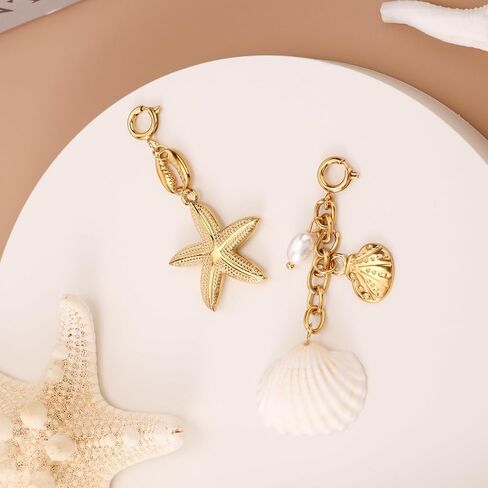 Lyreh 2pcs Beach Shell Keychains, Stylish Dainty Starfish Shell Charm for Bikini Summer Outfit Accessory Keychains for Women in Kuwait