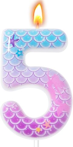 Mermaid Themed Birthday Candles, Number Candles for Birthday Party Cake Decoration Supplies (Pink, Number 4) in Saudi Arabia