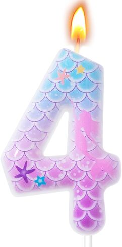 Mermaid Themed Birthday Candles, Number Candles for Birthday Party Cake Decoration Supplies (Pink, Number 4) in Saudi Arabia