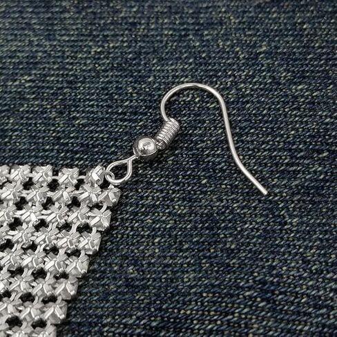 Christmas Trendy Women Earrings Metal Mesh Grid Sequins Tassel Long Drop Dangle Earrings for women (silver) in Saudi Arabia