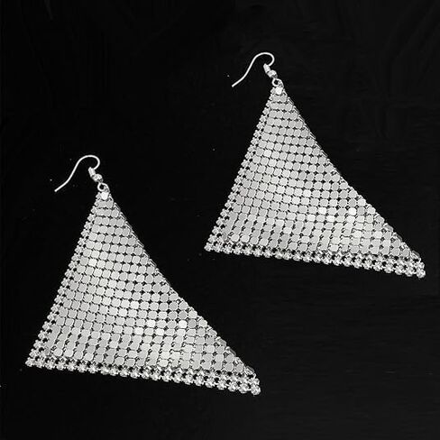 Christmas Trendy Women Earrings Metal Mesh Grid Sequins Tassel Long Drop Dangle Earrings for women (silver) in Saudi Arabia