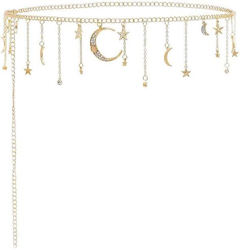 Boho Moon Star Waist Chain for Women Rhinestone Crystal Fringe Belly Chains Adjustable Behemian Celestial Bikini Body Jewelry for Summer Holiday Beach Party 48 inch in Kuwait