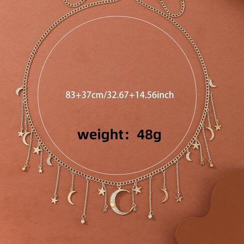 Boho Moon Star Waist Chain for Women Rhinestone Crystal Fringe Belly Chains Adjustable Behemian Celestial Bikini Body Jewelry for Summer Holiday Beach Party 48 inch in Kuwait