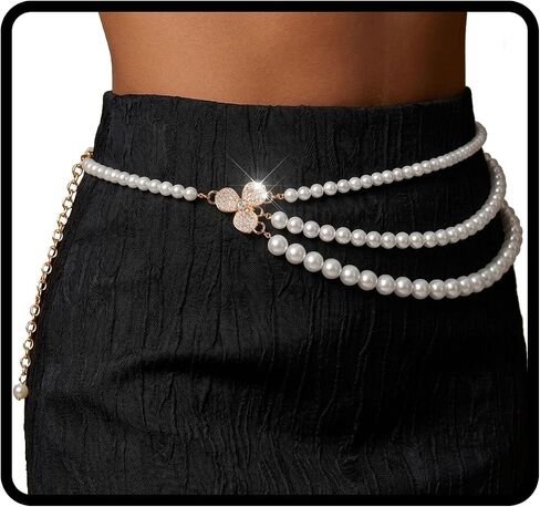Pearl Waist Chain Belt White Faux Pearls Charm Body Jewelry Accessories for Women in Saudi Arabia