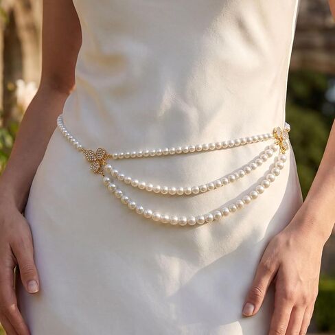 Pearl Waist Chain Belt White Faux Pearls Charm Body Jewelry Accessories for Women in Saudi Arabia