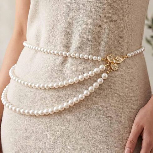 Pearl Waist Chain Belt White Faux Pearls Charm Body Jewelry Accessories for Women in Saudi Arabia