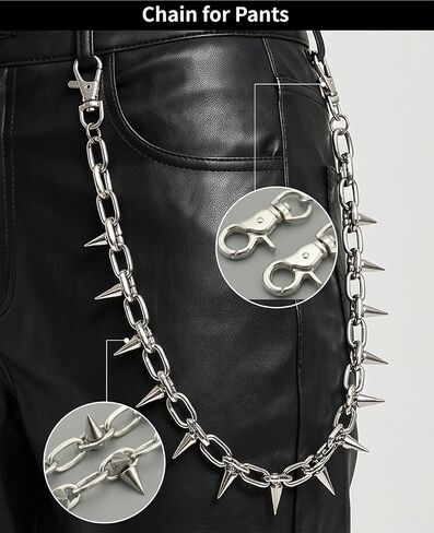 2 Pack Punk Pants Chains for Men Women - Double Skull & Single Rivet Biker Chains, Adjustable Wallet Chain for Jeans, Goth Belt Accessories in Saudi Arabia