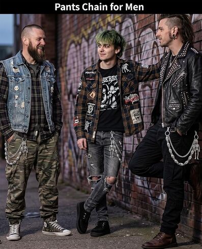 2 Pack Punk Pants Chains for Men Women - Double Skull & Single Rivet Biker Chains, Adjustable Wallet Chain for Jeans, Goth Belt Accessories in Saudi Arabia