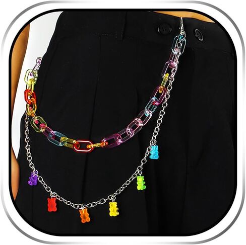 YONAMIX Gummy Bear Pants Chain Colorful Y2K Jean Chains for Women | Rainbow Y2K Pants Chain Hip Hop Punk Accessories in Saudi Arabia