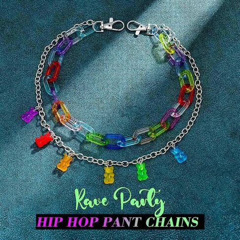 YONAMIX Gummy Bear Pants Chain Colorful Y2K Jean Chains for Women | Rainbow Y2K Pants Chain Hip Hop Punk Accessories in Saudi Arabia