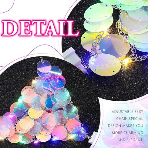 Keavb Light Up Bra Top Silver LED Iridescent Sequin Body Chain Rave Outfit Chest Chain for Women in Saudi Arabia