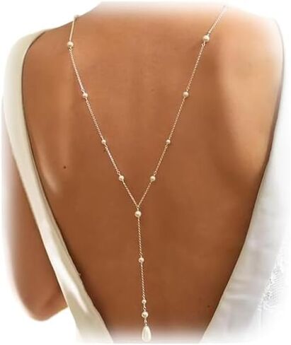 Luxury Pearl Back Chain Jewelry for Women Sexy Simple Bead Backless Necklace Bridal Wedding Pearl Backdrop Dress Accessories Jewelry in Kuwait