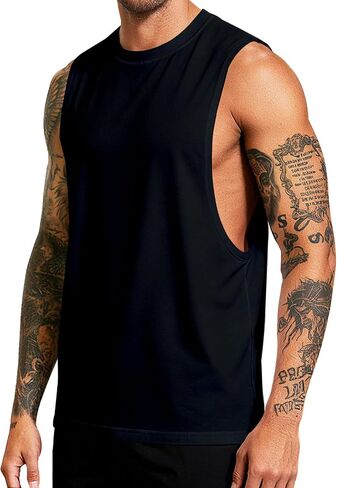 Men's Workout Tank Tops Cotton Gym Sleeveless T-Shirt Fitness Bodybuilding Muscle Athletic Tank Tops in Kuwait