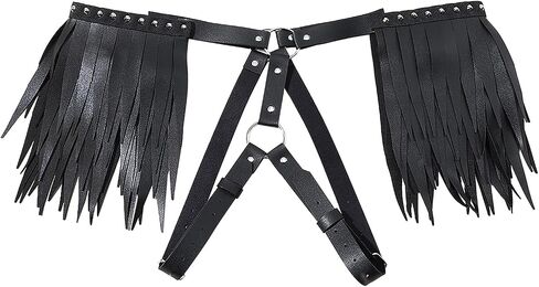PURFUN Women Punk PU Leather Tassel Shoulder Harness Belt Gothic Black Fringed Body Harness Belt Adjustable Sexy Nightclub Rave Roleplay Cosplay Halloween Costume Chest Chain Body Chain Jewelry in Saudi Arabia
