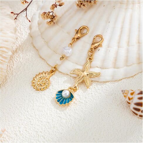 2Pcs Gold Starfish Bikini Chest Chain Charms for Women, Beach Swimsuit Charms with Pearl Shell Pendant, Summer Bikini Seashell Decoration Accessories for Swimwear in Saudi Arabia