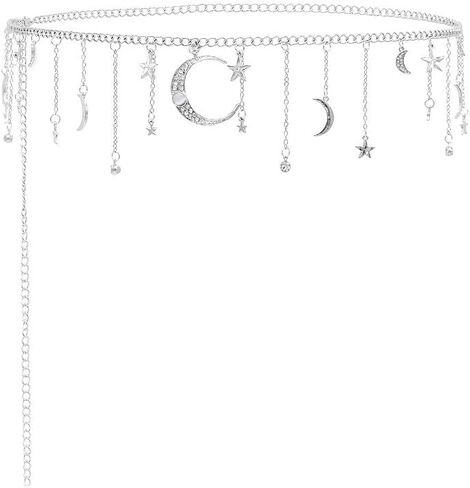 Boho Moon Star Waist Chain for Women Rhinestone Crystal Fringe Belly Chains Adjustable Behemian Celestial Bikini Body Jewelry for Summer Holiday Beach Party 48 inch in Kuwait