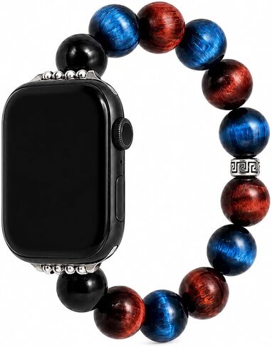 سوار ساعة مطرز بعين النمر للرجال، متوافق مع Apple Watch Ultra 2/1 Series 9/8/SE (49 مم 45 مم 44 مم 42 مم) بأقراص كبيرة، حزام على شكل سوار من الخرز الحجري المتين، هدية للرجال. in Kuwait