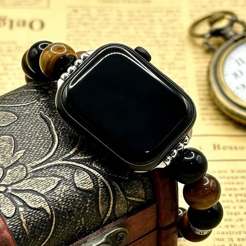 سوار ساعة مطرز بعين النمر للرجال، متوافق مع Apple Watch Ultra 2/1 Series 9/8/SE (49 مم 45 مم 44 مم 42 مم) بأقراص كبيرة، حزام على شكل سوار من الخرز الحجري المتين، هدية للرجال. in Kuwait