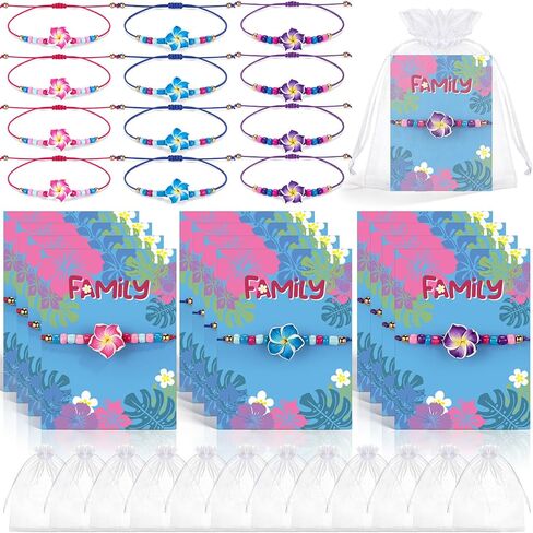 Tondiamo Hawaiian Bracelets Plumeria with Gift Card and Organza Bag, Tropical Hibiscus Flower Hawaiian Friendship Jewelry, Ohana Gifts for Family Summer Luau Beach Birthday Party Favor in Kuwait