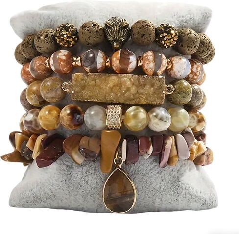 5Pcs Boho Stackable Beaded Bracelets with Crystal Agate Pendant, Stretch Elastic Charm Bracelets for Women Jewelry Gifts in Saudi Arabia