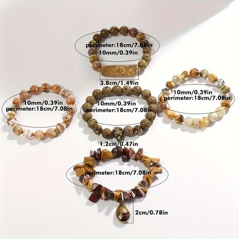 5Pcs Boho Stackable Beaded Bracelets with Crystal Agate Pendant, Stretch Elastic Charm Bracelets for Women Jewelry Gifts in Saudi Arabia
