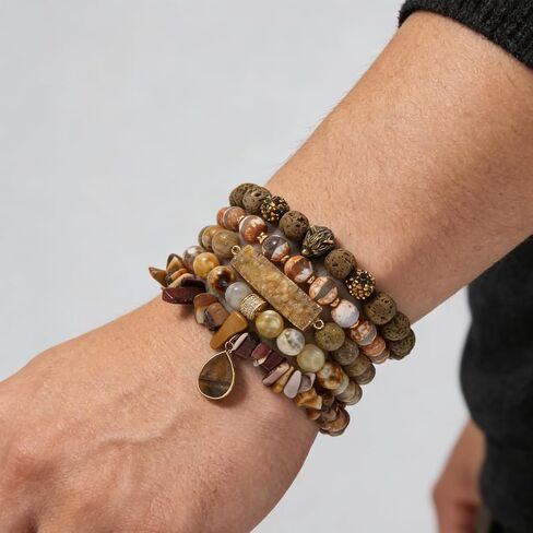 5Pcs Boho Stackable Beaded Bracelets with Crystal Agate Pendant, Stretch Elastic Charm Bracelets for Women Jewelry Gifts in Saudi Arabia