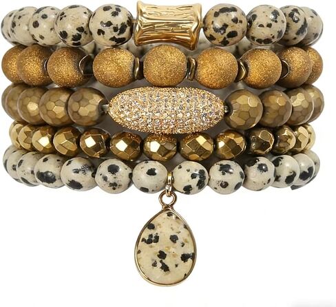 5Pcs Boho Stackable Beaded Bracelets with Crystal Agate Pendant, Stretch Elastic Charm Bracelets for Women Jewelry Gifts in Saudi Arabia