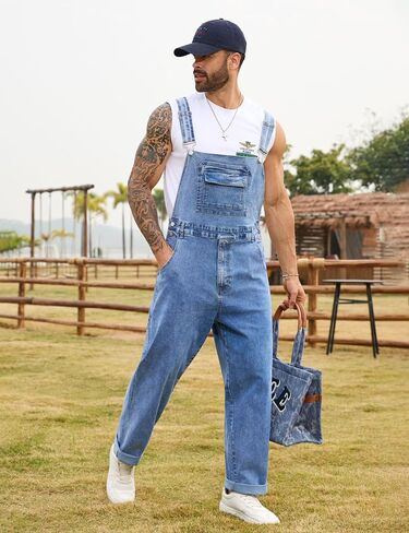 Odefou Overalls for Men Fashion Jumpsuit Work Bibs Coveralls Overol Para Hombre White Elephant Gifts in Saudi Arabia