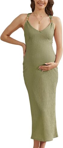 LAHILO Sexy Ribbed Maternity Dress for Photoshoot, Baby Shower, V Neck Sleeveless Bodycon Summer Dress for Pregnant Women in Saudi Arabia