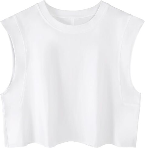 LovelyWholesale Women's Casual Cap Sleeve Tops Workout Loose Boxy Crop Tank Tops in Kuwait
