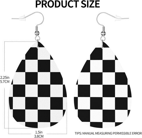 Checkerboard Chess Board Flag Faux Leather Teardrop Earrings for Women Drop Dangle Earrings in Saudi Arabia