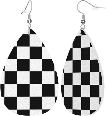 Checkerboard Chess Board Flag Faux Leather Teardrop Earrings for Women Drop Dangle Earrings in Saudi Arabia