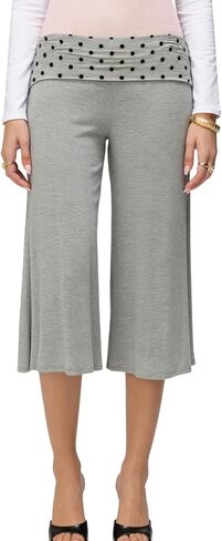 Foidiccx Women Gaucho Capri Pants Y2k Flared Fold Over Low Rise Culotte Wide Leg Pajama Pants Foldover Cropped Lounge Bottoms in Kuwait